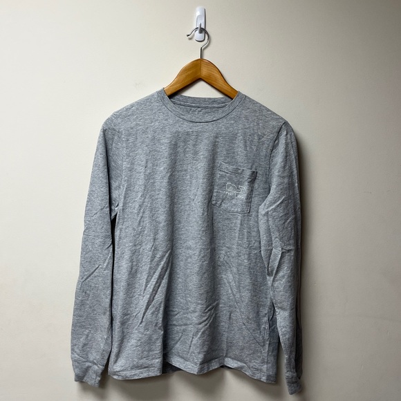 Vineyard Vines Shirt Mens Small Youth XL Grey Long Sleeve Pocket Tee OG Graphic - Picture 1 of 3